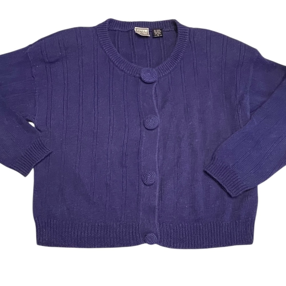 Vintage Paul Et Duffier Ribbed Cropped Blue‎ Cardigan Sweater Womens Medium